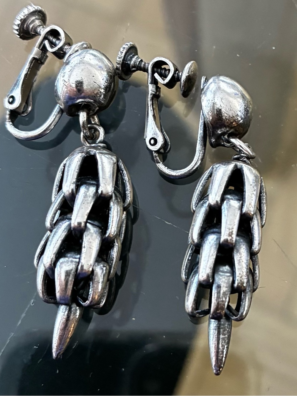 Silver-Tone Chain Dangle Clip-On Earrings - NAPIER vintage